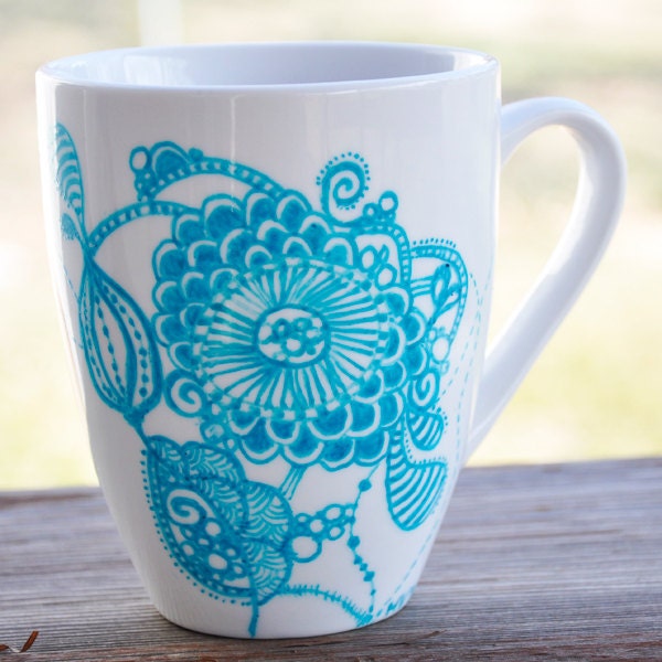 Botantical Custom Doodle Mug / Handrawn / Valentine Gift / Modern Style
