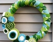 Spring Wreath - Patterned Fabric Decorated with Felt Flowers. Summer Wreath - Spring Wreath - Fabric Wreath - Felt Flower Wreath