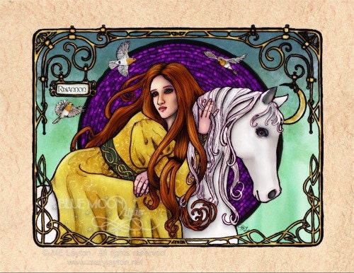 Rhiannon - art nouveau Welsh celtic goddess signed print - Mary Layton
