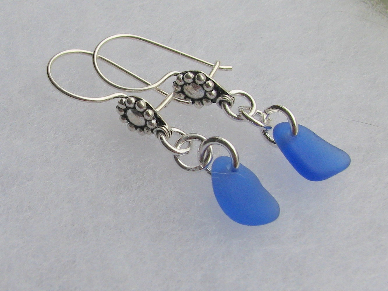 Colbalt Blue Beach Sea Glass Sterling Earrings