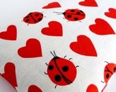 Yoga Mask Eye Pillow with Flax Seed Aromatherapy Relaxation Lavender and Chamomile Scented - Red Ladybugs and Hearts