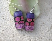 Fun - Pink Purple Earrings -   Dichroic Glass Jewelry - Dichroic Fused Glass Earrings Sterling Silver - 022013e101