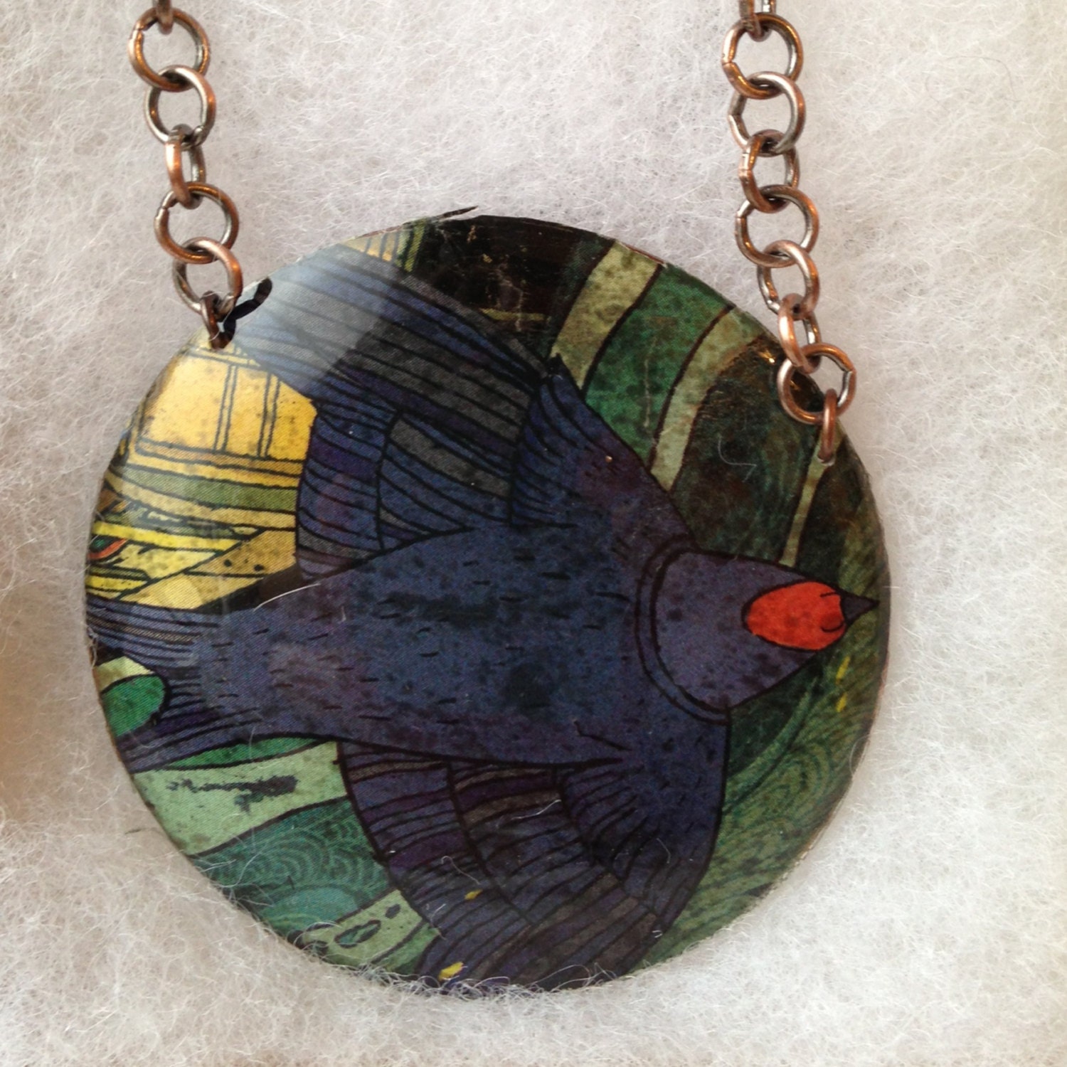 Copper Handmade Necklace Bird Drama