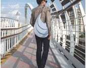 SALE 30% off (Coupon code - Marchsale) Crescent Moon leather n Canvas Bag --- Blue stripe