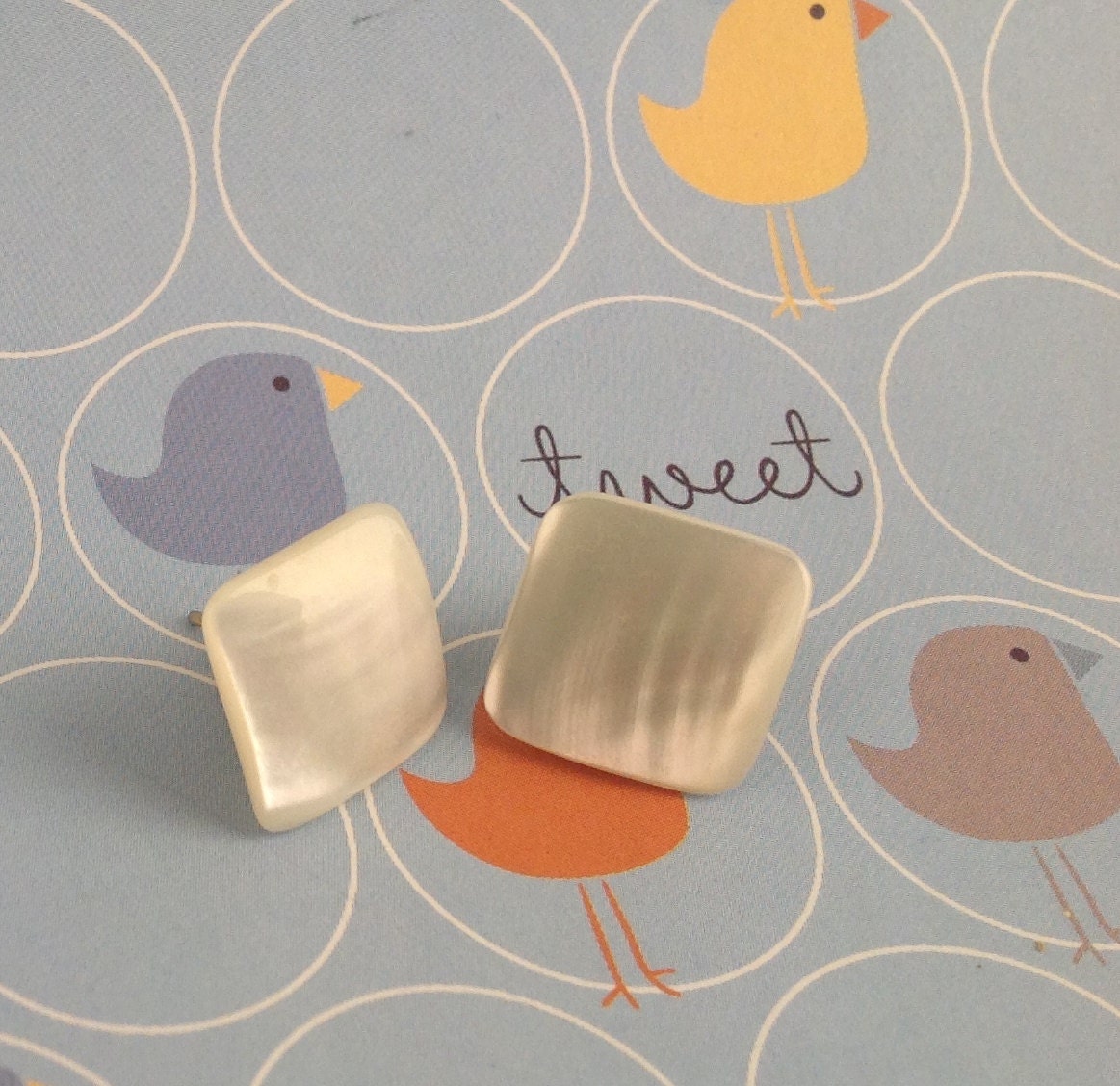 Mod Square Mother of Pearl Elegant Earrings Vintage