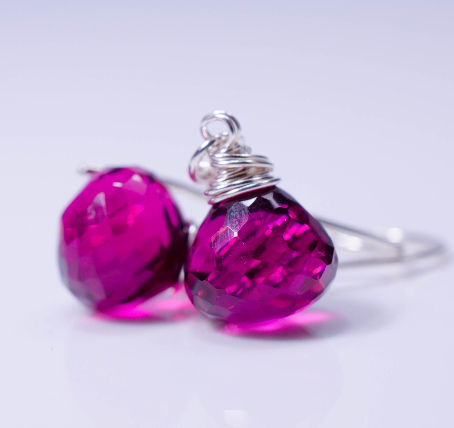 Hot Pink Quartz Briolettes Sterling Silver Earrings