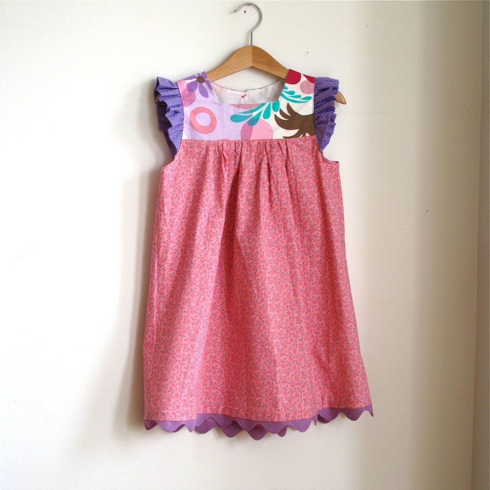 Baby Girls, Toddler Girls Pink & Purple Flutter Sleeve Dress - sizes 6m, 12m, 18m, 2t, 3t, 4t