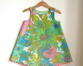 Pink and Green Hawaiian flowers toddler girl dress - size 2T - eco-friendly childrens clothing