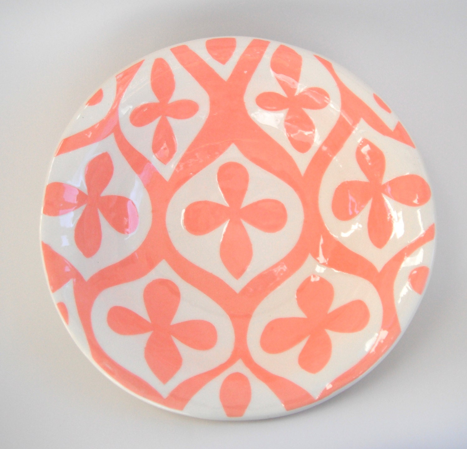 Ceramic pasta  serving bowl, carnation pink floral motif-READY TO SHIP