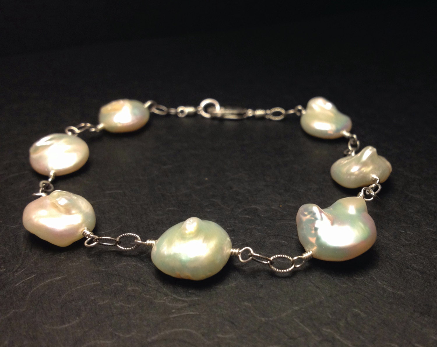 Freshwater Coin Pearl Sterling Silver Bracelet