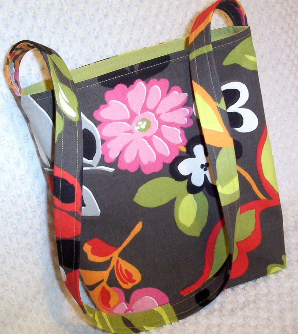 Floral Hobo Bag Market Tote Shoulder Sling Purse Multi Use Bag Modern Floral Tote Gray Pink and Apple Green Eco Friendly Tote