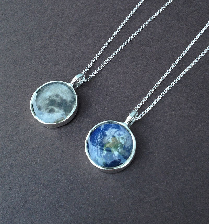 moon or earth resin pendant sterling silver necklace gift for her