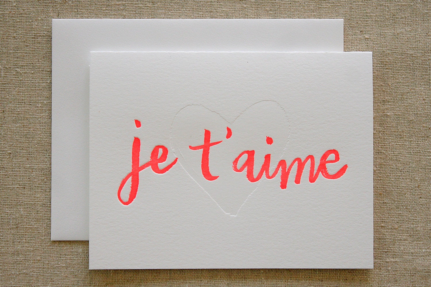 Je T'aime Letterpress Card - Neon