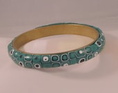 Brass and Polymer Clay Green, Black, White Bracelet Bangle