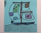 Original Art, Illustration, Original Ink Drawing - "Sail Away" - OOAK