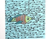 Original Art, Illustration, Original Ink Drawing - "Big Fish" - OOAK