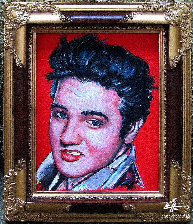 Elvis Presley - Original - Free Shipping in the US - Drawing Rock n Roll Guitar Country Rockabilly King Sideburns Side Burns Pop Art Vintage