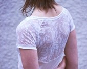 ON SALE-RIVEN-Sheer Graphic Print Jersey Tee-Ivory