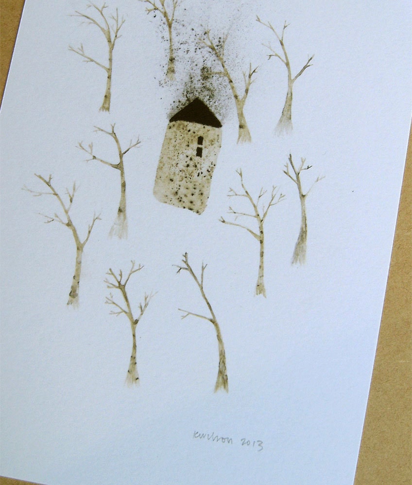 Mixed media illustration - Winter Garden - A5 digital print