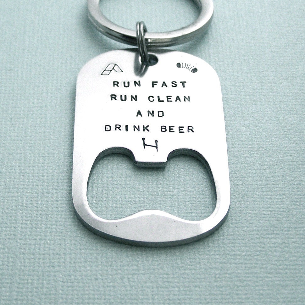 Dog Agility Bottle Opener Key Ring - Stainless Steel - Run fast run clean and drink beer