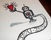 Valentine Love Robot Anniversary old school Nerdy Card Romantic  5x7 Greeting Card Blank inside by Agorables the Undead