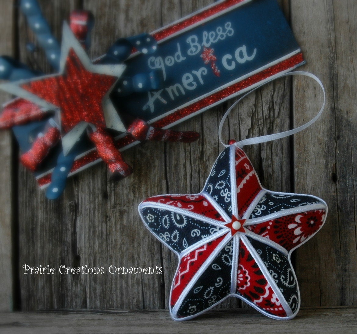 Patriotic Star Fabric Quilted Ornament Decoration