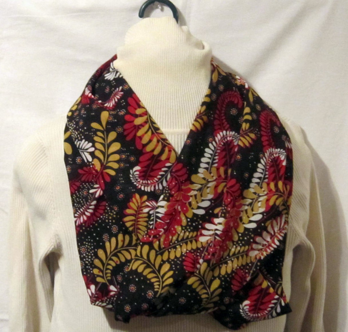Infinity scarf, circle scarf, cowl scarf for the ladies   in blacks and reds.