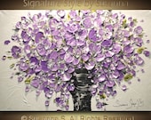 ORIGINAL Contemporary Textured Painting Purple Flowers Oil Painting Thick Impasto Bouquet in Vase by Susanna