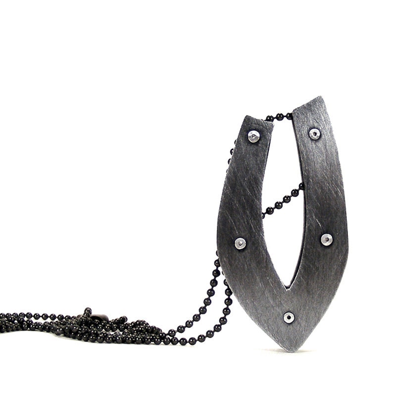 Oxidized Steel and Black Resin Riveted Pendant Necklace - Fervor