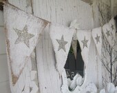 SALE...Tarnished Silver Stars Painted Burlap Banner, Patriotic, 4th of July