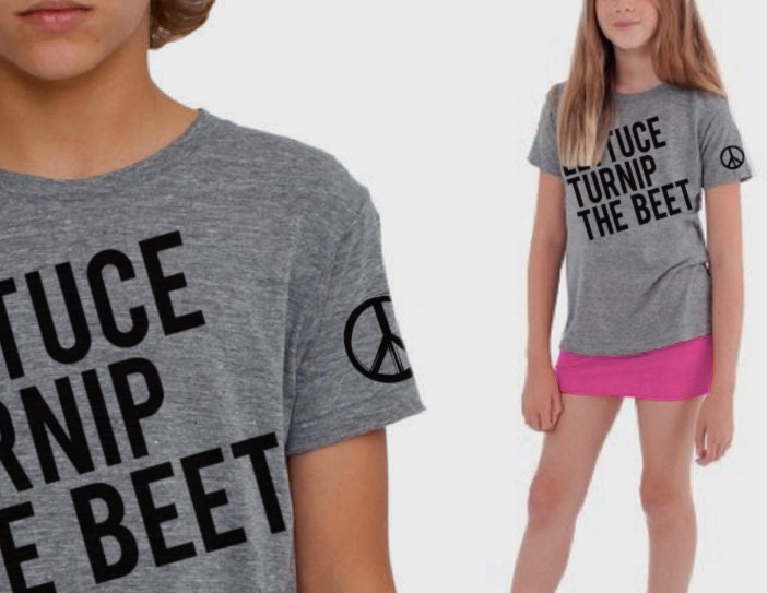 lettuce turnip the beet - light grey heathered track tshirt - youth 8, 10, or 12