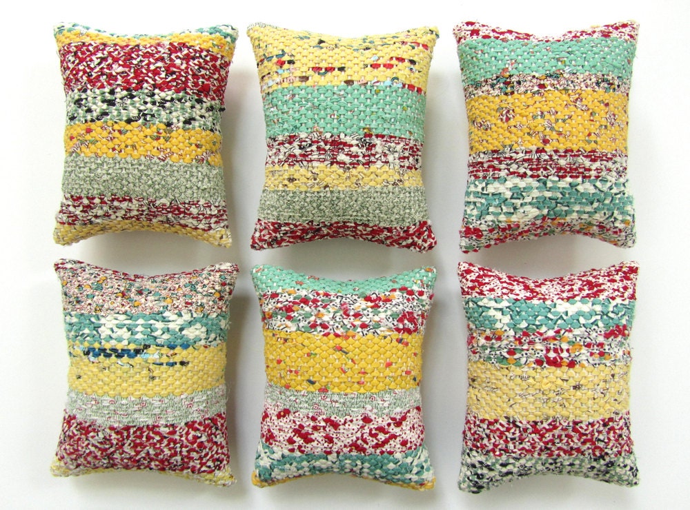 Rag Weave Pincushion - Colorful Handwoven Pincushion / Listing is for ONE Pincushion