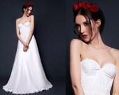 Silk Hand Gathered Bustier Gown with Alencon Lace