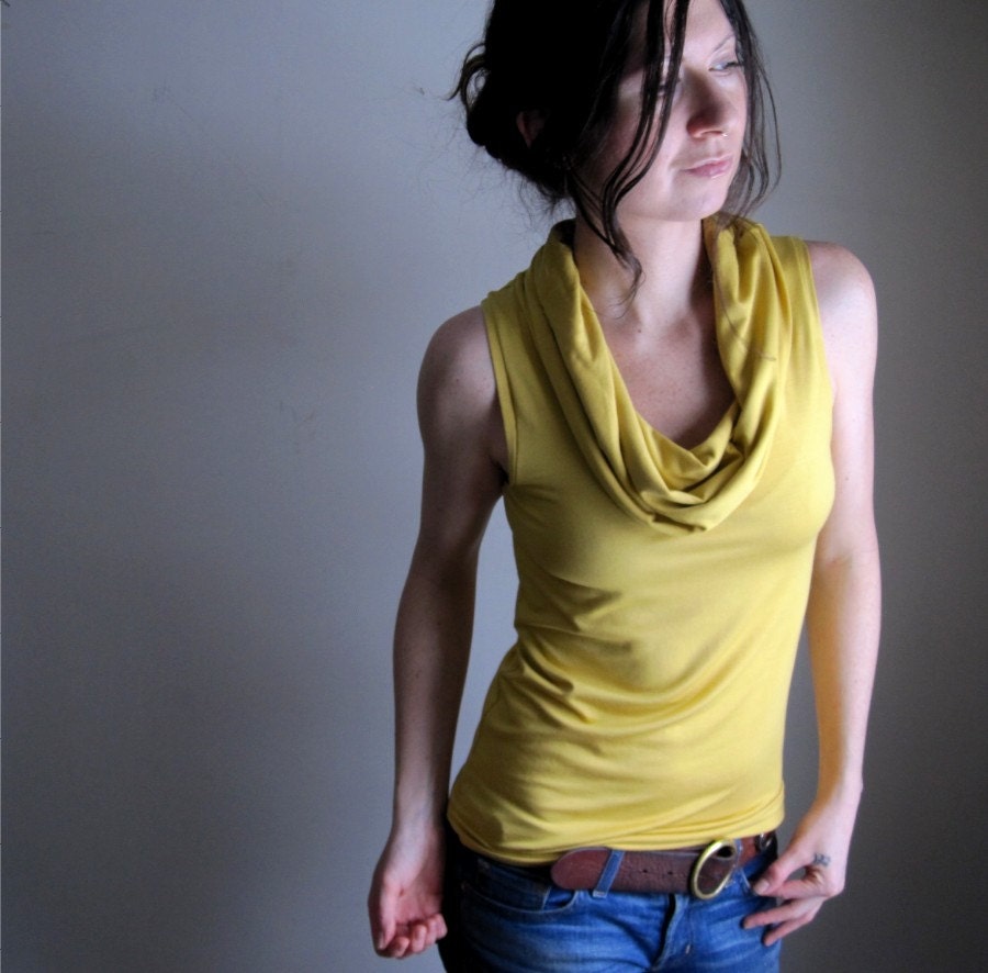 Goldenrod Cowl Neck Tank -  Womens Blouse -  Tee Shirt Top - Made to Order