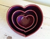 Wedding decor, Gift, Mother's Day, Three Of Hearts-set of three nesting raspberry heart bowls