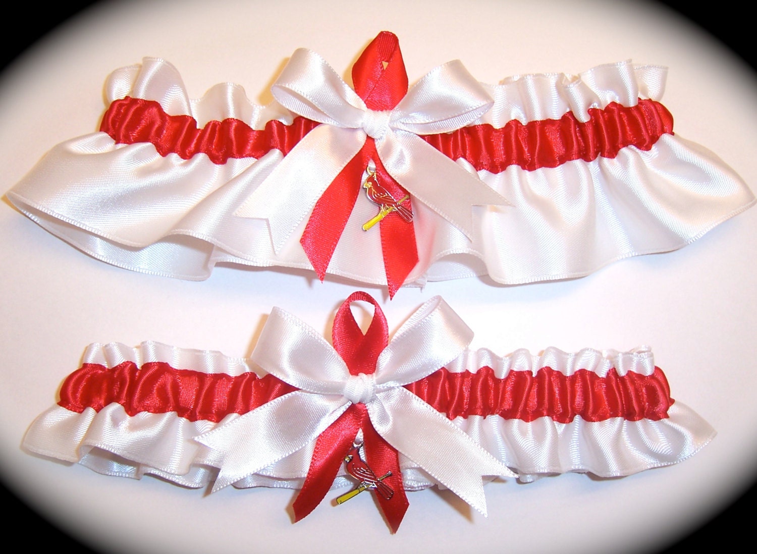 Handmade Wedding Garter Set with Saint Louis Cardinals charm St. Satin w-rwr