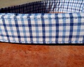 Cape Cod - Organic Cotton Dog Collar LARGE Blue Plaid - All Antique Brass Hardware