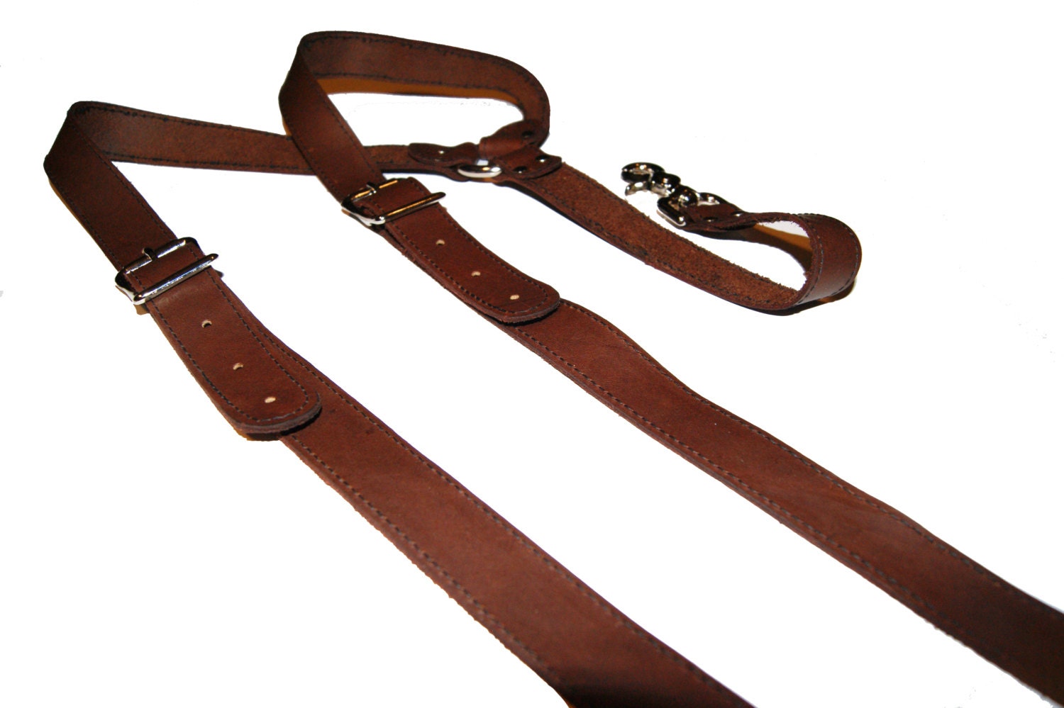 Brown Leather Suspenders with Brass or Steel Trigger Snaps