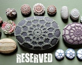 RESERVED, Wedding, Crochet Lace Stone, Miniature Art, Original, Handmade, Tiny, Indonesian River Rock, Beige, Light Blue Stone