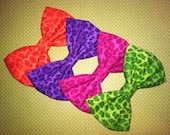Neon Leopard Animal Print Hair Bow Set - 4 Bows - Hot Pink - Lime Green - Purple - Neon Orange
