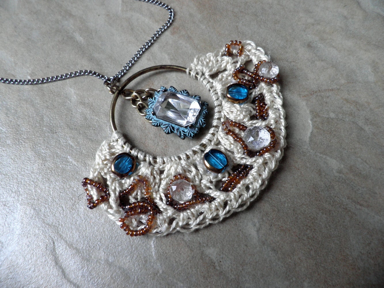 crocheted heirloom chocker with large medallion...by mia baggali