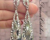Viv Earrings, Wedding Jewelry Bridal Earrings Bridesmaid Earrings light sage White Crystal Tear drop Earrings