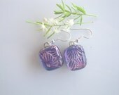 Dangle Earrings Dichroic Glass Blue Pink