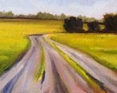 Landscape Oil Painting, Original Country Road Scene, Small 5x7 on Canvas, Wall Decor, Minimalist
