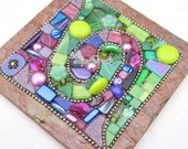 Purple and Green Mosaic Swirl on Slate
