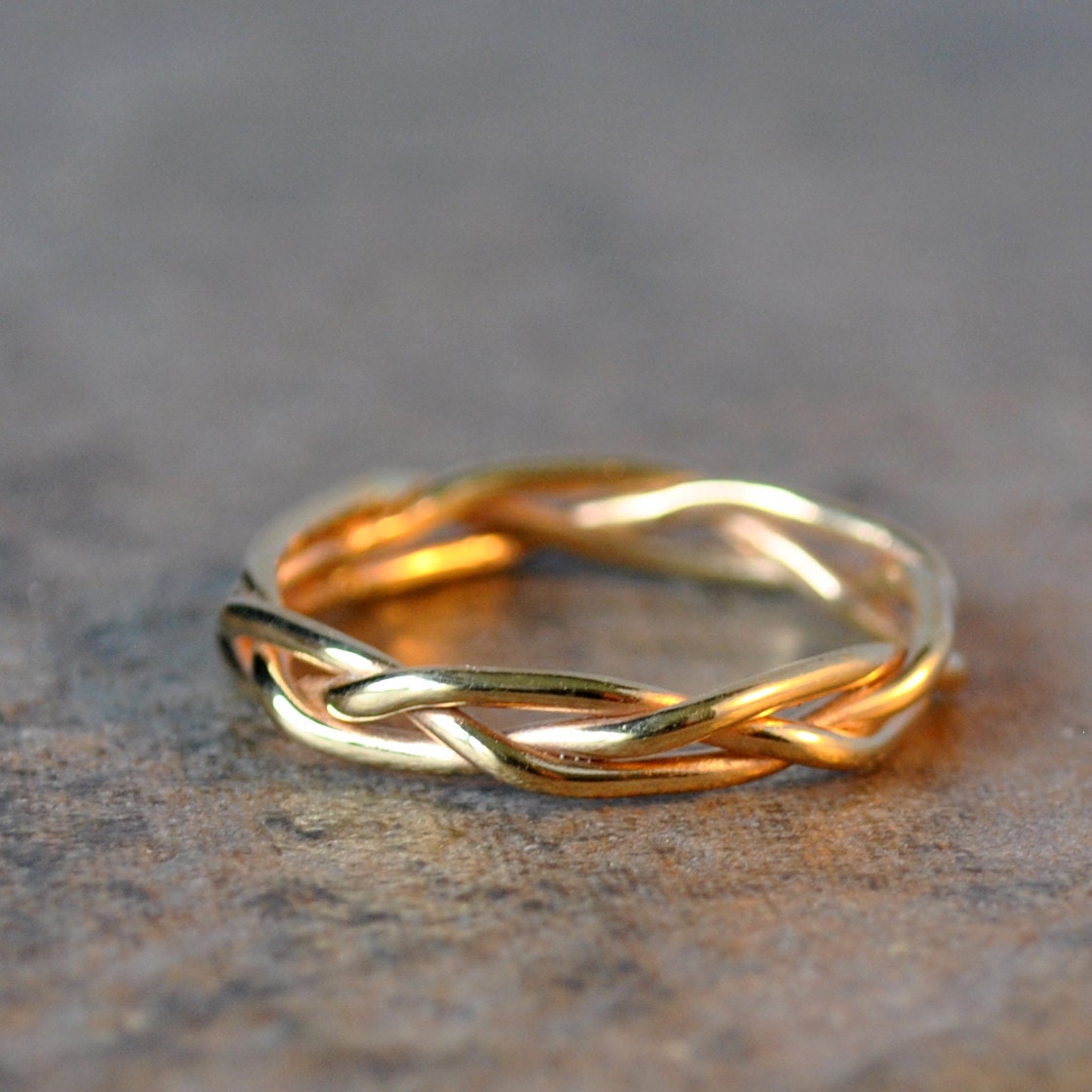 14k solid gold hand braided ring - wedding band, anniversary band