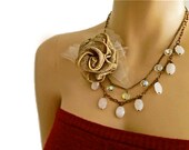 Bohemian Bride Necklace with Crystal - Quartz Bridesmaids Weddings Corsage Rose Gift Jewelry, MARTHA