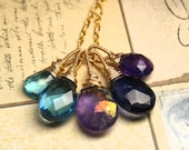 Amethyst Blue Topaz Iolite Blue Quartz Interchangeable Pendant Necklace in Gold - Night Comes Calling