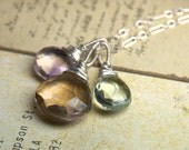 Pink and Green Amethyst Champagne Quartz Interchangeable Pendant Necklace in Bright Sterling Silver -Whisper of Light