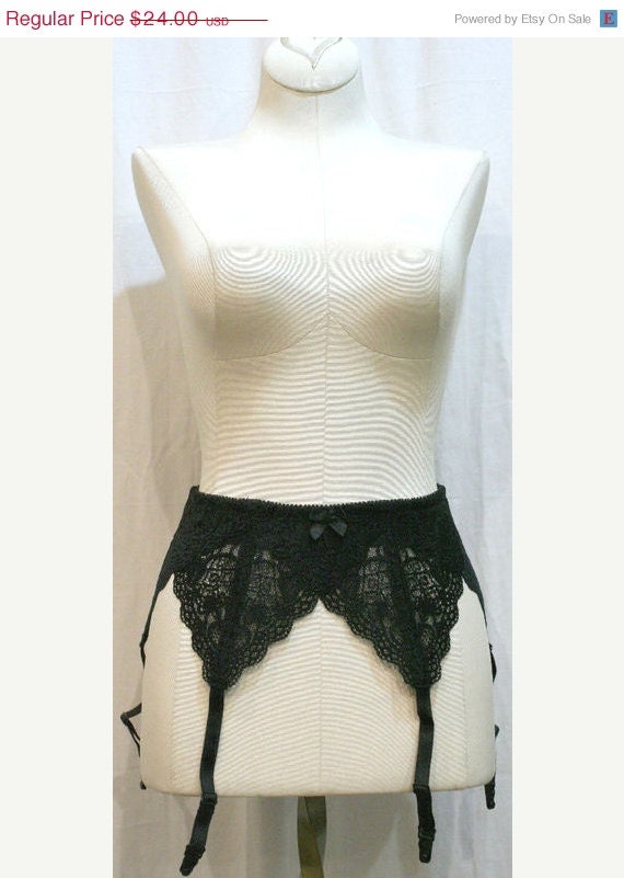ON SALE Vintage New Old Stock Black Lace Garter Belt S/M